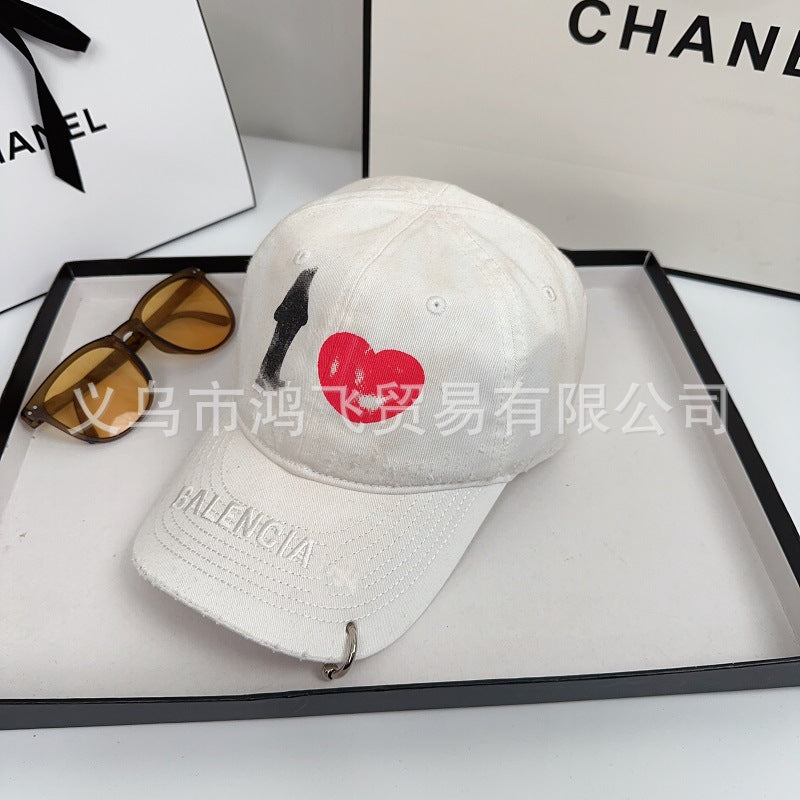 Wholesale Valentine's Day limited summer new I LOVE printed iron buckle edging dirty baseball cap